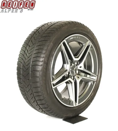 Background image for Original Mercedes E Klasse W213 S213 AMG HYBRID 18zoll WINTERRÄDER A2134016300/6400 5 Speichen + RDKS A2134016300 Grau Himalaya / Glanzgedreht.
