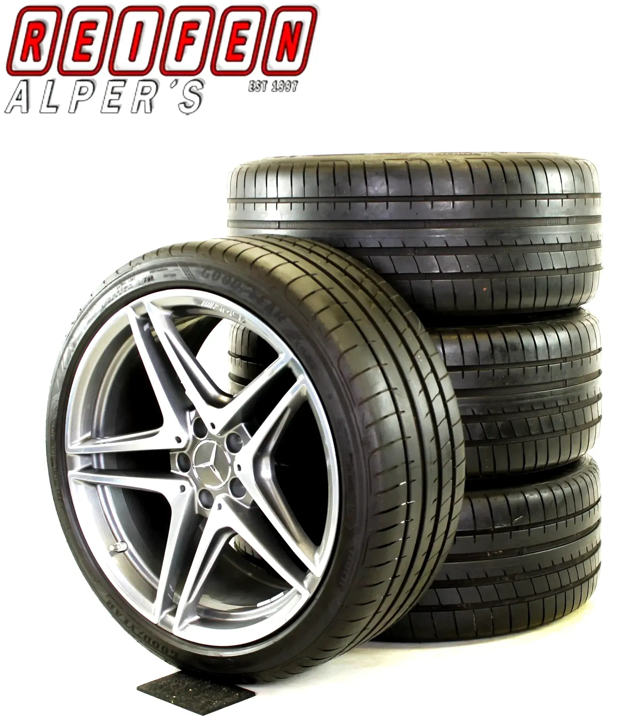 Original Mercedes C Klasse C63 AMG W205 19zoll Sommerräder AMG 5-Doppelspeichen-Rad + RDKS A2054016200 Ferricgrey/glanzgedreht - Bild 1