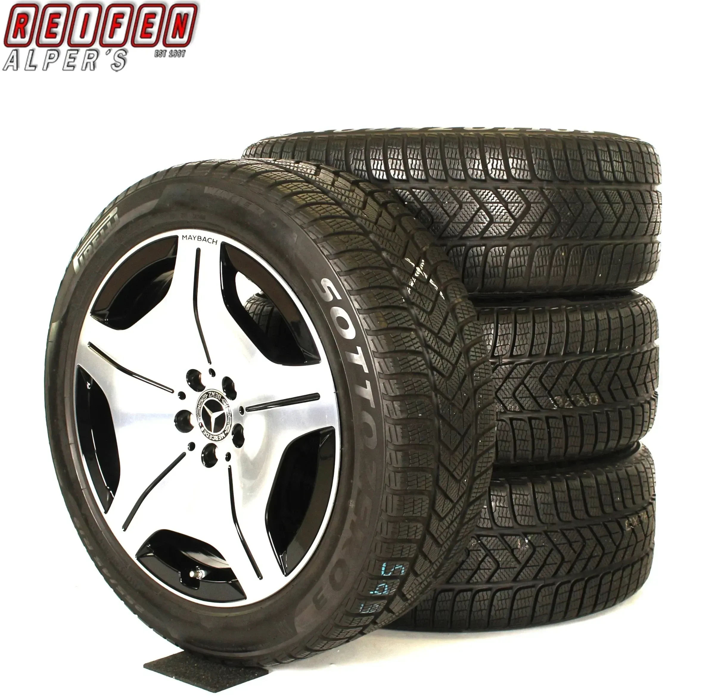 Original Mercedes S Klasse W223 V223 Maybach 19zoll Winterräder 19 Zoll Maybach + RDKS A2234016900 Schwarz, Hochglanzpoliert 7,5mm - Bild 1