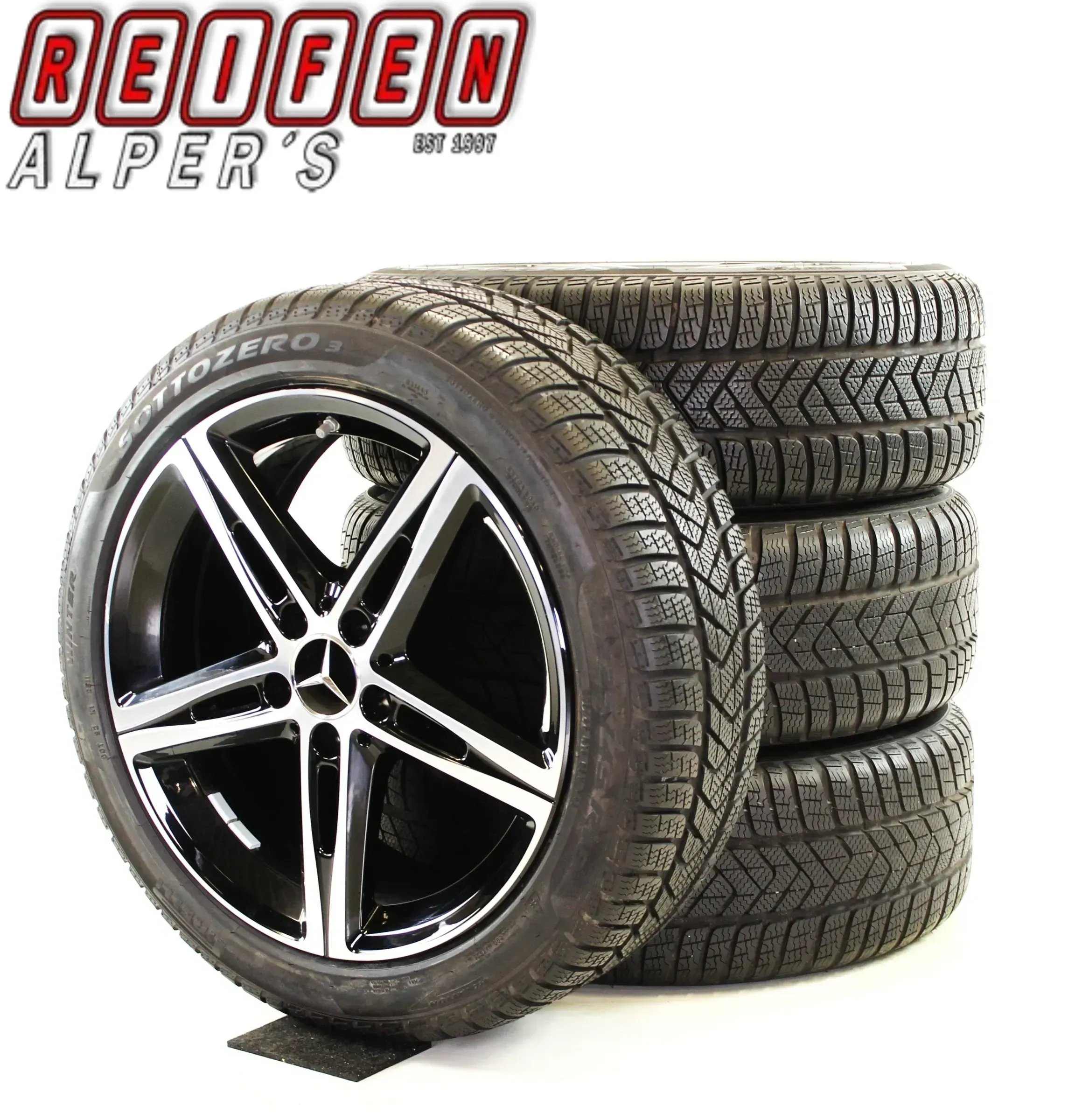Original 18 Zoll 5 Arm Alufelge Mercedes Winterräder + RDKS A1774010700 Front glanzgedreht innen Schwarz 6,5mm - Bild 1